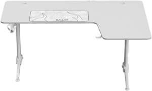 Gamax HY-R L-Shaped Gaming Table with Mousepad, Headphone Hook, Cup Holder, And Cable Management, 1.2mm Thick Steel, P2 Carbon Fiber Grain, 160x100x75cm Size, White | HY-R-WHT