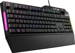 ASUS TUF K1 Membrane Gaming Keyboard for PC, Onboard Memory, Dedicated Volume Knob, Aura Sync RGB & Side Lighting, Detachable Wrist Rest, Spill-Resistant, ENG-ARB Layout, Black | 90MP01X0-BKCA00