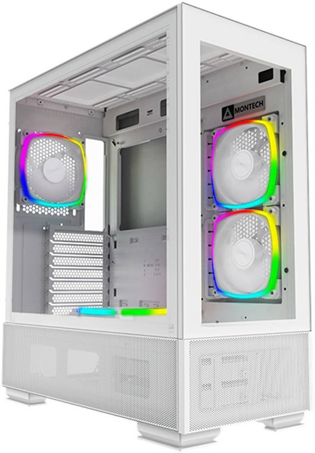 Montech Sky Two aRGB ATX Mid Tower Computer Cases, Up to 360mm Radiator Support, 4x Preinstalled PWM Fans, Side & Bottom Dust Filter, Built-In Cable Management, White | SKY TWO WH