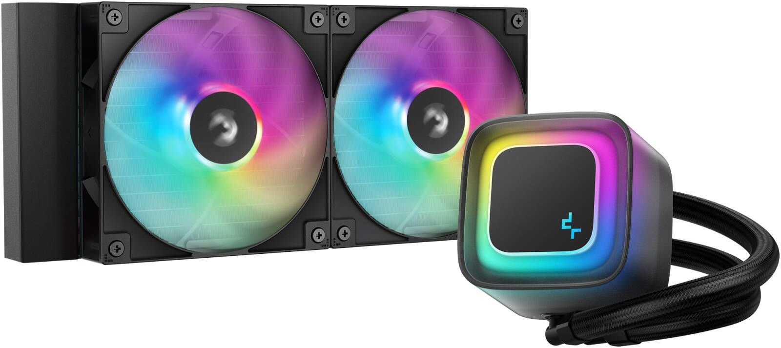 DeepCool LE240 V2 Liquid CPU Cooler, 240mm Radiator, 2x 120mm Pre-Installed ARGB Fan, 2100 RPM Fan Speed, 75.89 CFM Fan Airflow, Hydro Bearing Type, Anti-Leak Technology, Black | R-LE240-BKAMMC-G-2