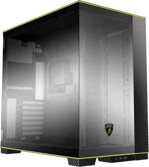 Lian Li O11D EVO RGB Automobili Lamborghini Edition Tower Computer Case, Up to 420mm Radiator & 9x Fan Support, 5â€³ LCD Display, 4.0mm Tempered Glass, Steel & Carbon Fiber Material, Black | O11DERGBL