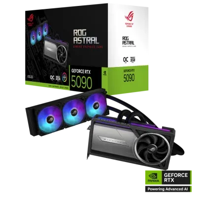 ASUS NVIDIA GeForce RTX 5090 ROG Astral LC OC 32GB GDDR7 PCI-Express Graphics Card, 2610MHz, Memory 16GB 28000MHz GDDR7, Cuda Cores: 10752, VR Ready, PhysX/CUDA Enabled, NVIDIA Blackwell, 4nm Process, Real-Time Ray Tracing, DLSS 4