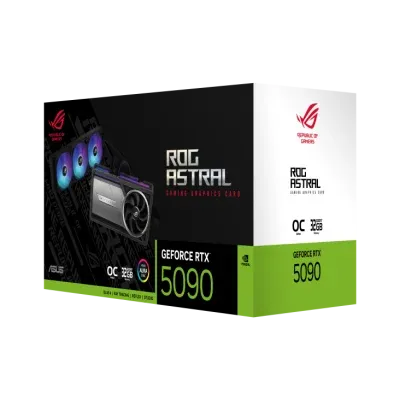 ASUS NVIDIA GeForce RTX 5090 ROG Astral LC OC 32GB GDDR7 PCI-Express Graphics Card, 2610MHz, Memory 16GB 28000MHz GDDR7, Cuda Cores: 10752, VR Ready, PhysX/CUDA Enabled, NVIDIA Blackwell, 4nm Process, Real-Time Ray Tracing, DLSS 4