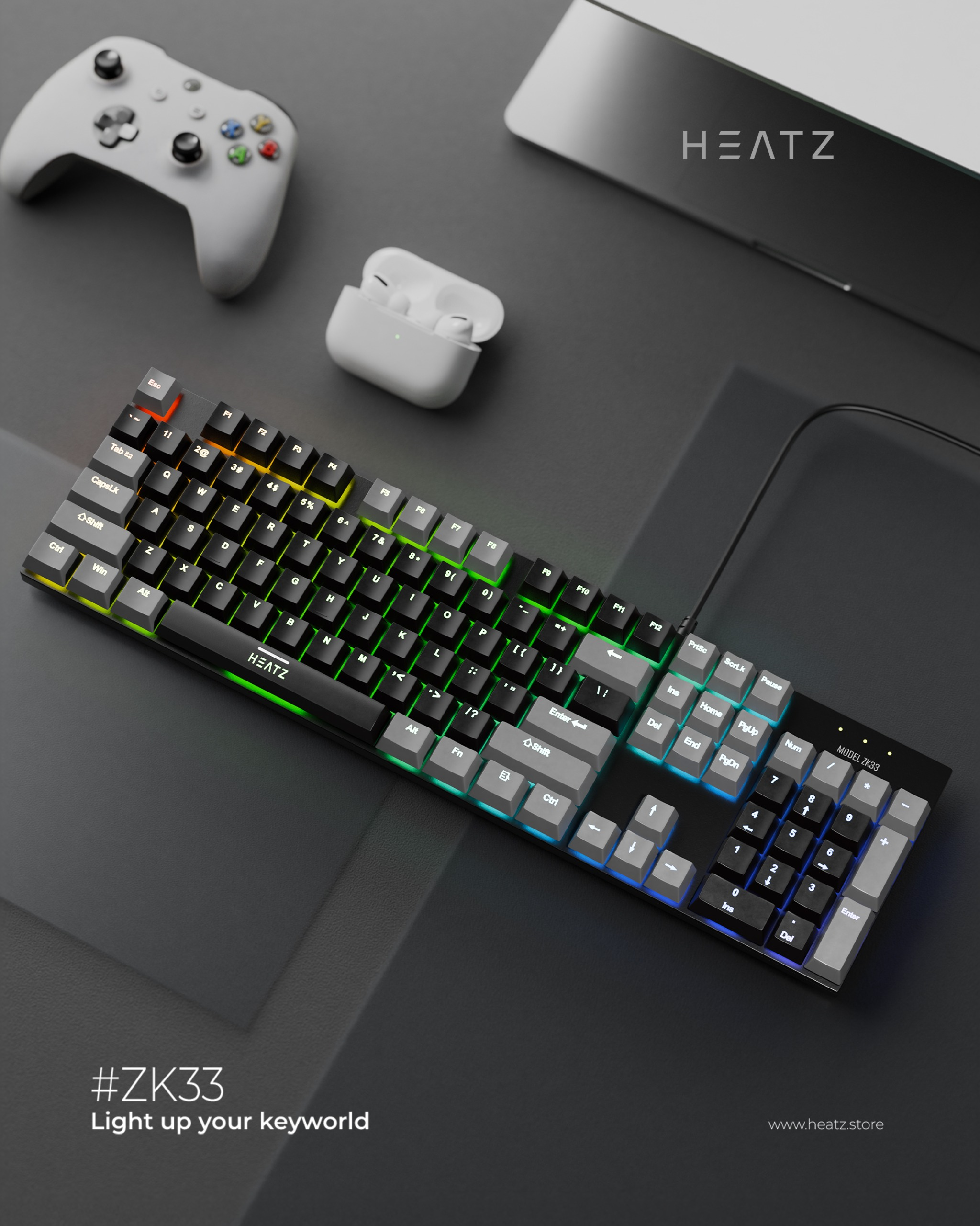 HEATZ ZK33 Mechanical Gaming Keyboard – RGB, 104 Keys, USB Wired