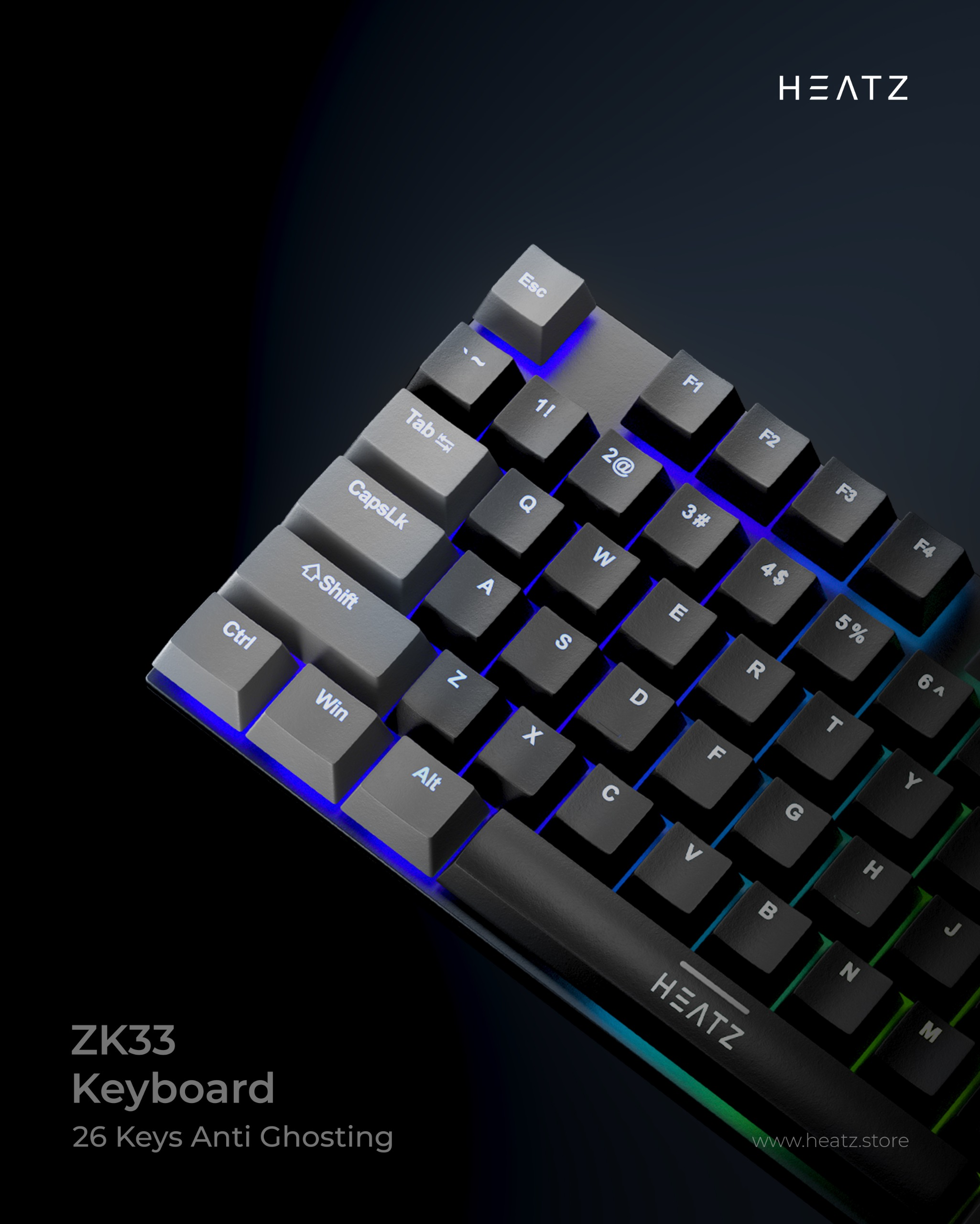 HEATZ ZK33 Mechanical Gaming Keyboard – RGB, 104 Keys, USB Wired