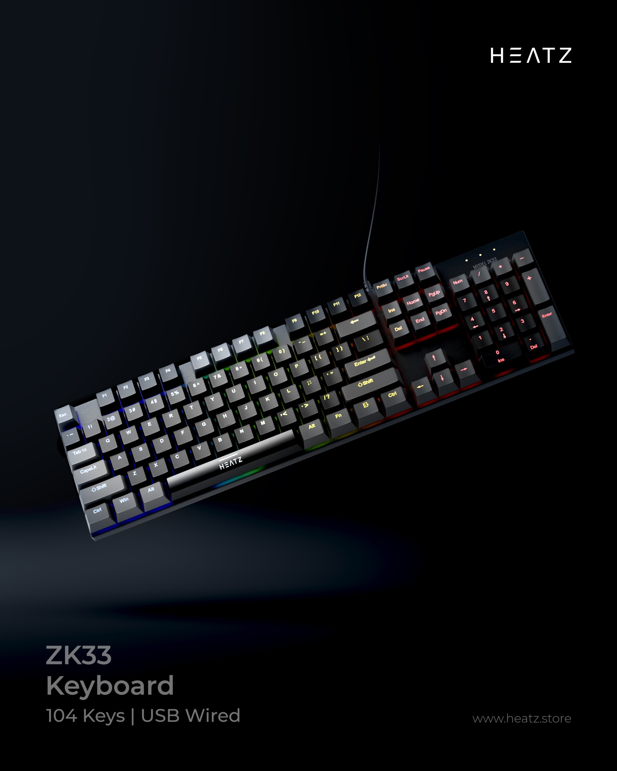 HEATZ ZK33 Mechanical Gaming Keyboard – RGB, 104 Keys, USB Wired
